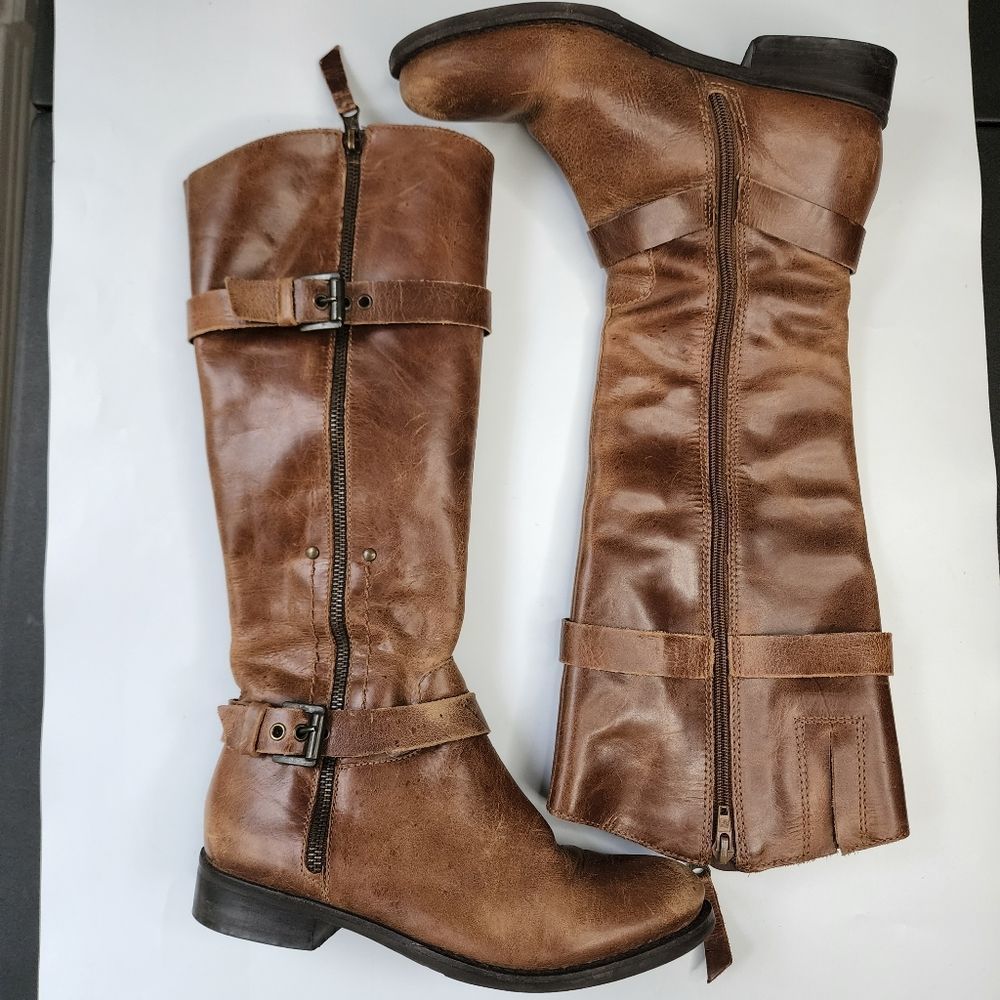 distressed riding boots